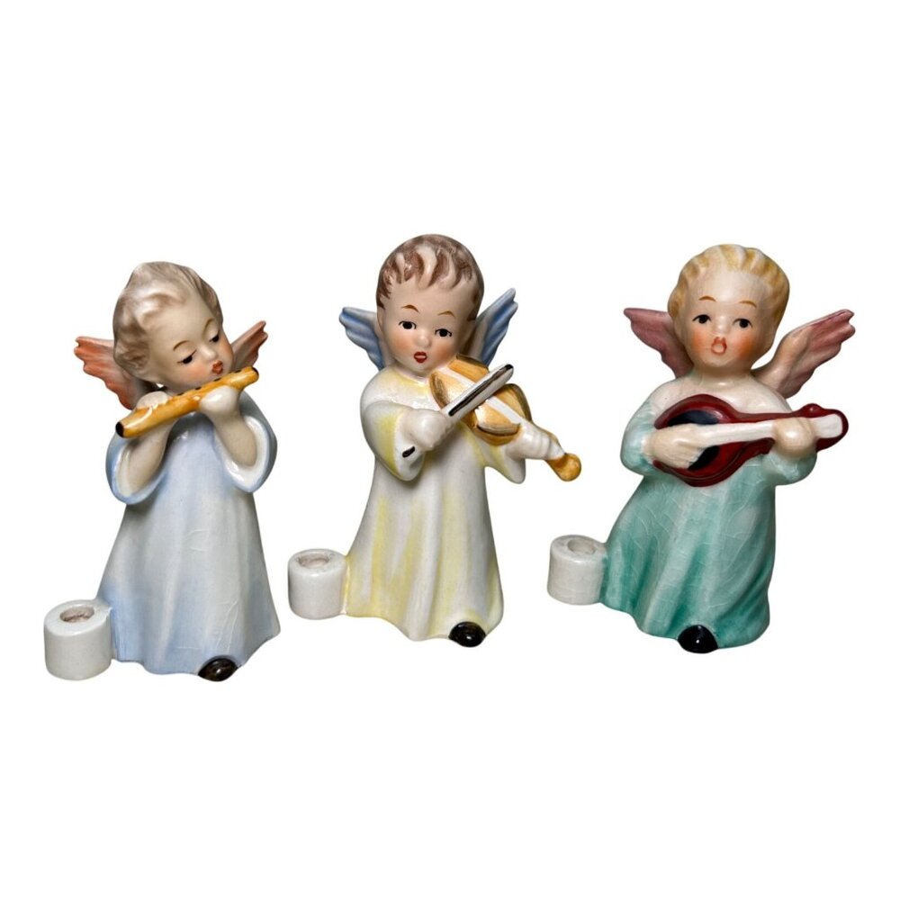 Vintage Goebel Angel Christmas Candleholders Trio set of 3 with Instruments